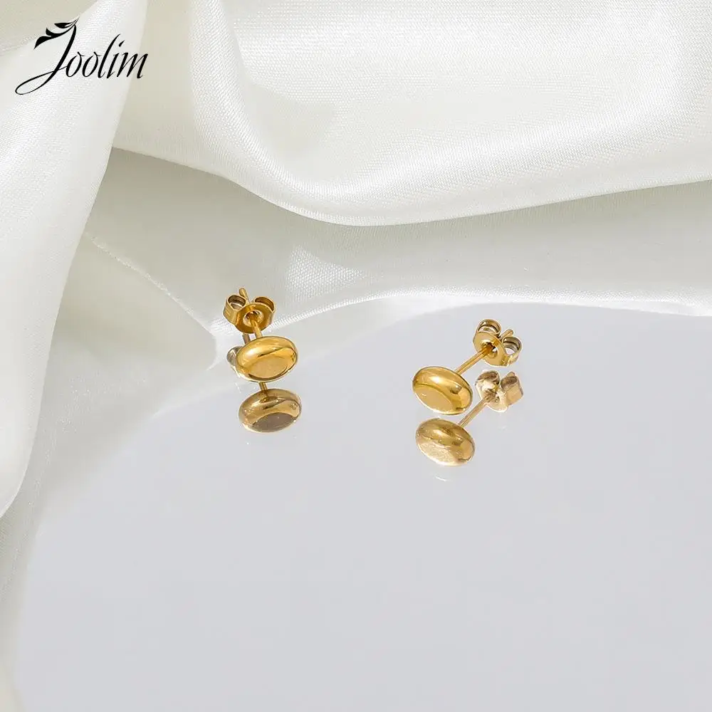 Joolim Jewelry High Quality PVD Wholesale Waterproof Classic Mini Dainty Flat Bead Stud Stainless Steel Earring for Women