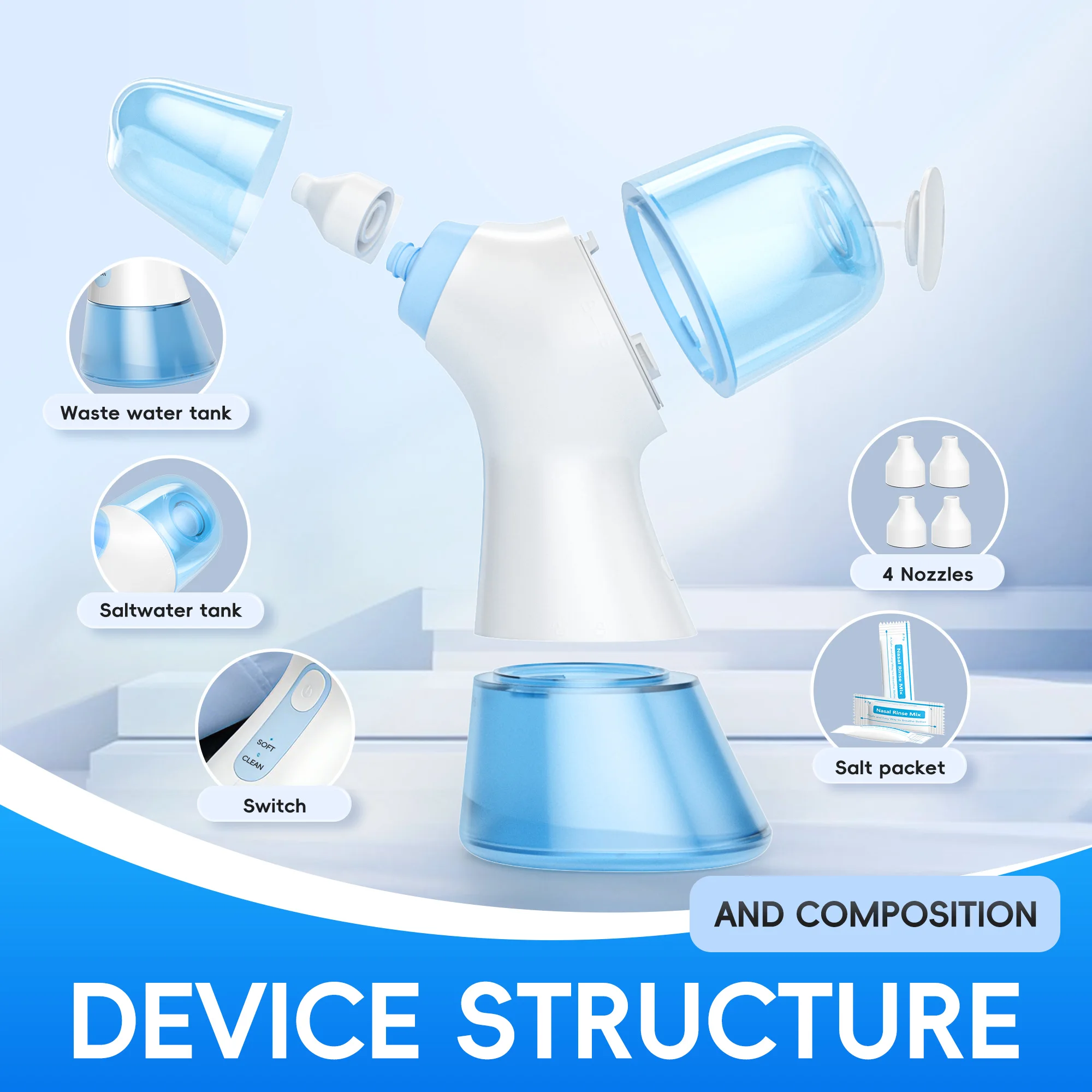 Nasal Irrigation System, Electric Sinus Rinse Machine with Water Tank & Waste Collection Tank, Professional Nose Cleaner for Sinus Pressure Relief, Allergy Congestion Relief, Portable Nasal Irrigator for Home Daily Nasal Care gallery 6