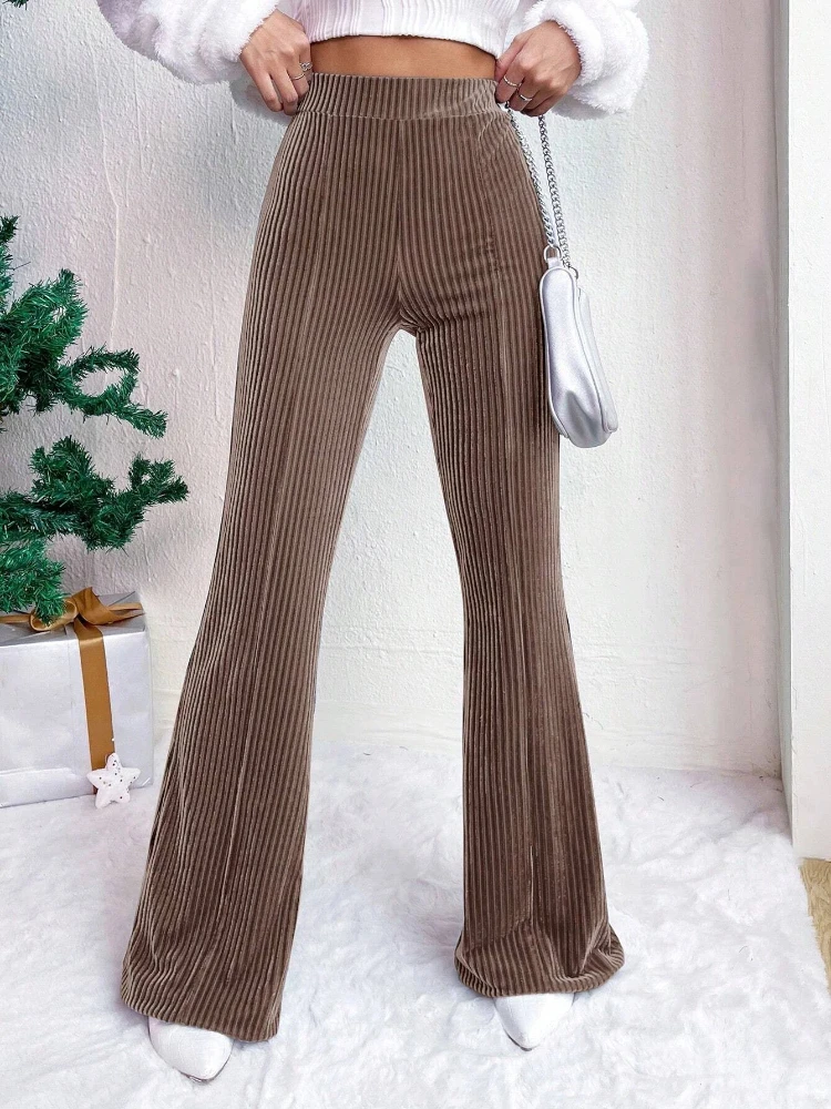 Women's autumn and winter new high-waisted corduroy flared pants, solid-color casual wide-leg trousers, loose floor-length pants