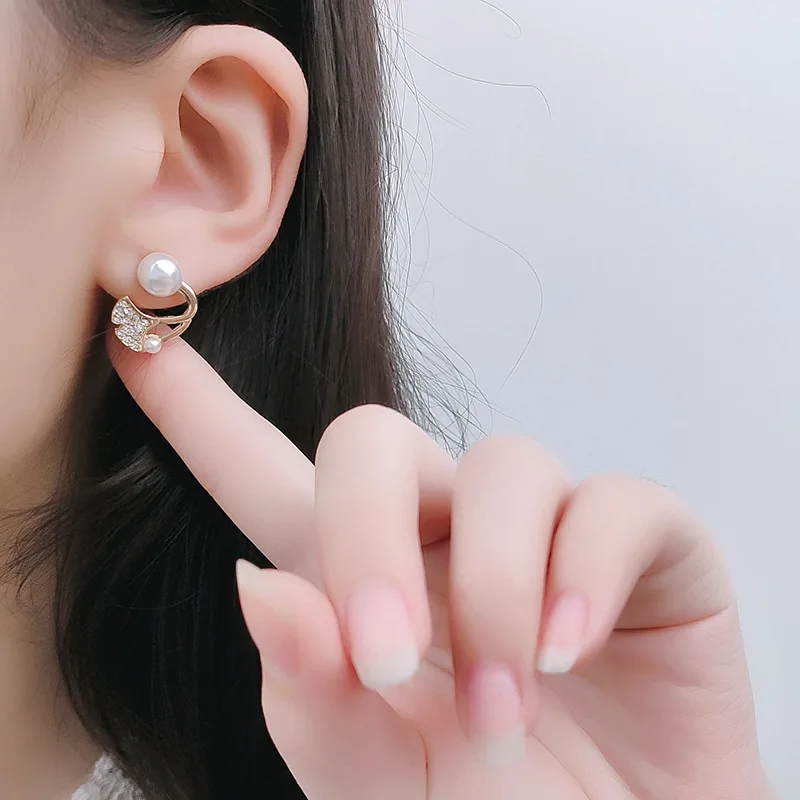 تقليد اللؤلؤ الجنكة بيلوبا يترك كريستال منحني الظهر شنق آخر وأقراط اثنين في واحد Brincos مجوهرات عيد ميلاد فتاة هدية