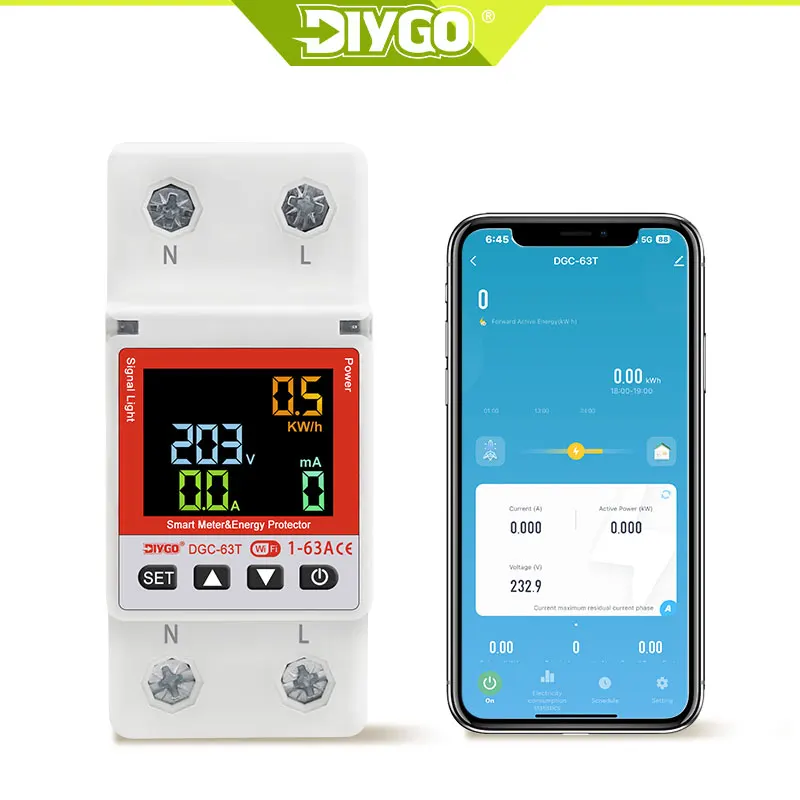 DIY GO WIFI Switch 63A Smartlife TUYA Circuit Breaker Energy Meter Metering Timer With Voltage Current And Leakage Protection