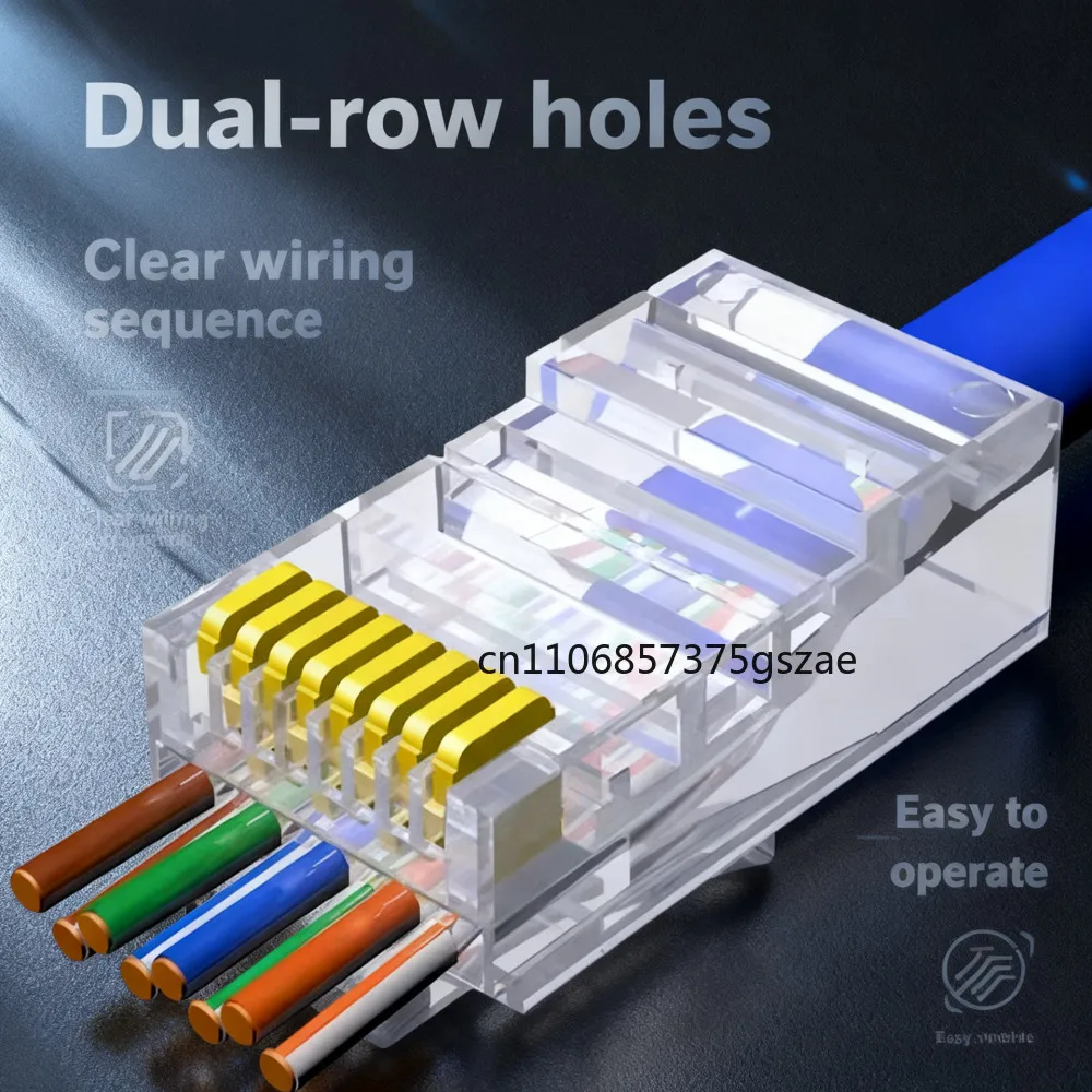 10/50/100PC CAT6E up and down Through-Hole Crystal Head RJ45 Connector Network Unshielded Double Row Perforated Crystal Head