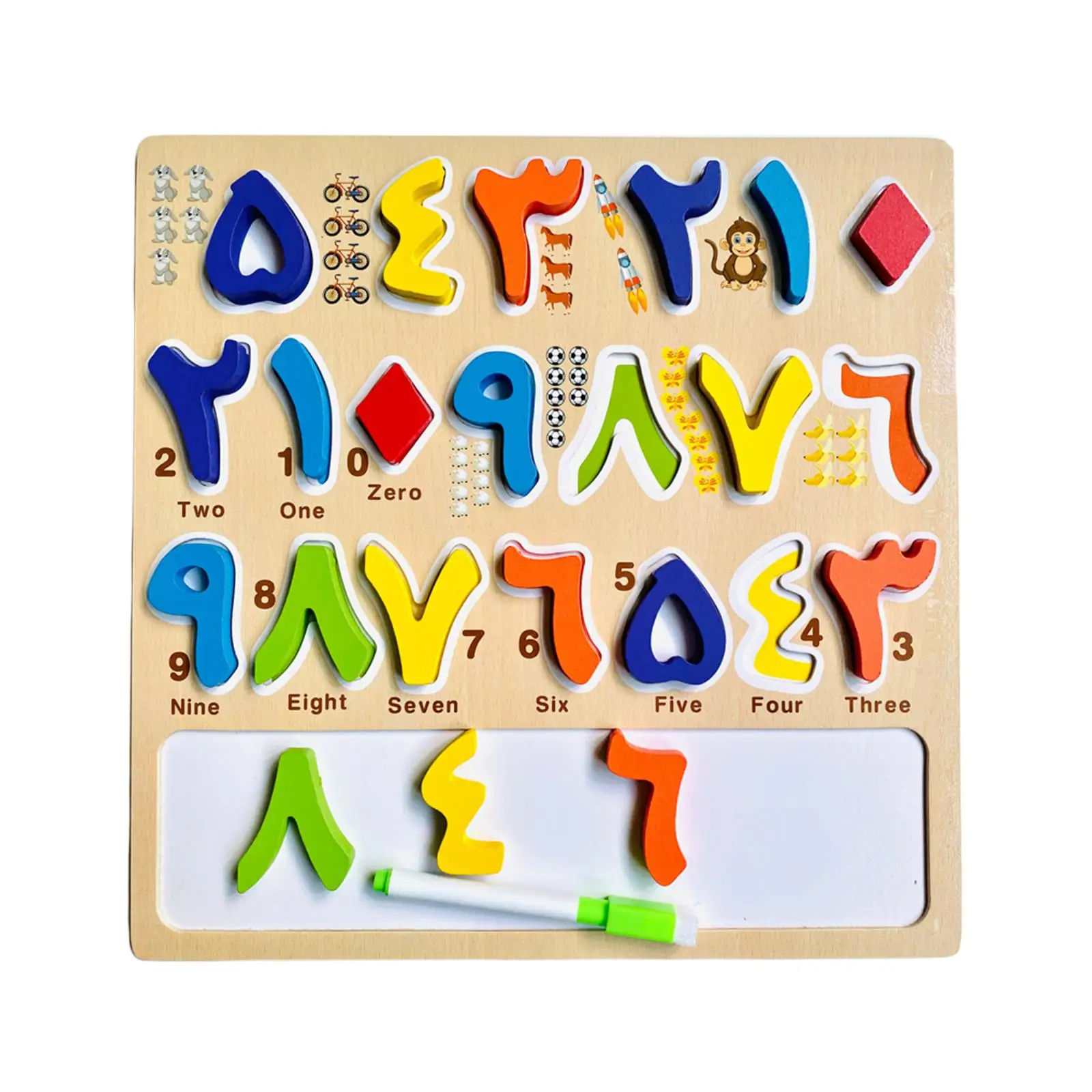 Wooden Alphabet/Number Colorful Arabic Puzzle Board for Baby Kids Educational Toy Montessori Toy Teaching Aids