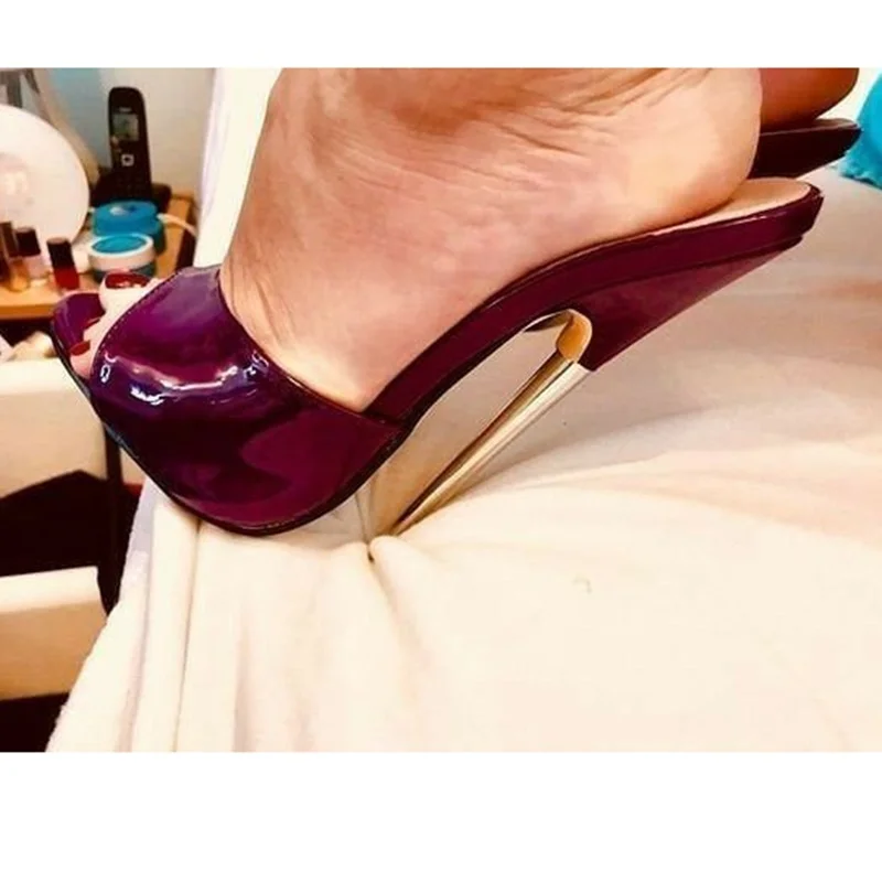 

Purple Slip On Leather Cut Out Sandals Thin High Heel Peep Toe Fashion Sexy 2025 Summer Big Size Woman Shoes Zapatillas Mujer