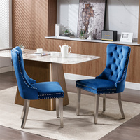 Chair, Niki series modern high-end quilted solid wood modern velvet dining chair, equipped with chrome stainless steel legs and nail head decoration. Each set contains two chairs, in blue and chrome color.