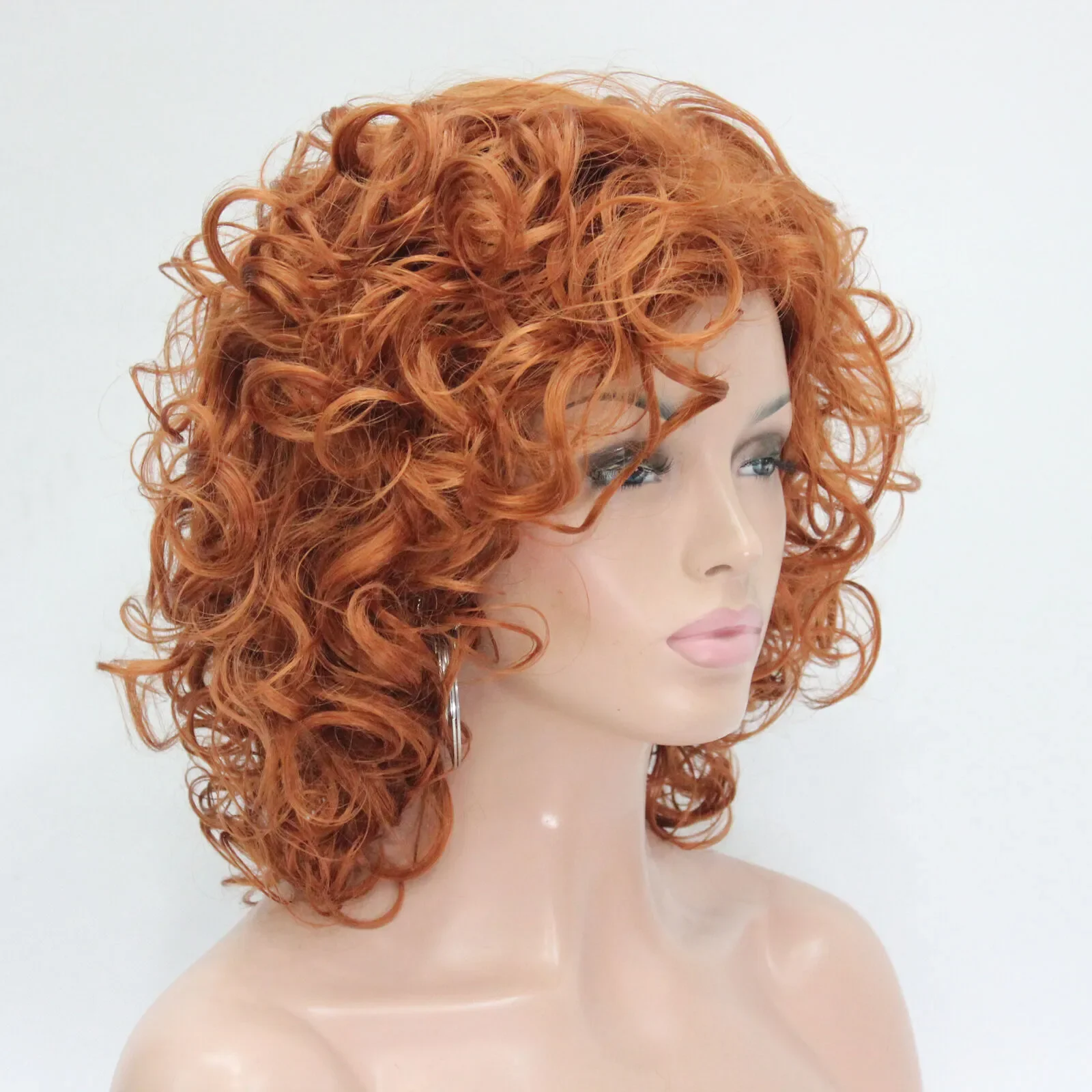 New Fashion 40cm Length Orange Brown Curly Synthetic Hair Women's Cosplay Wig