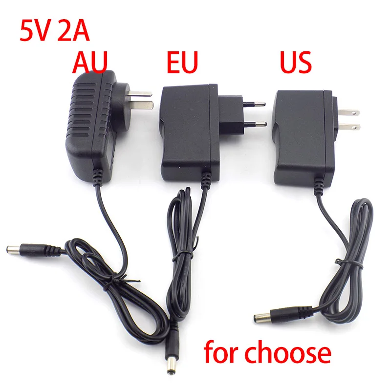 5V 2A 2000ma AC to DC Power Supply Adapter Wall Charger for Led Strip Light Lamp CCTV Camera EU AU US PLUG 5.5MM*2.1mm B5
