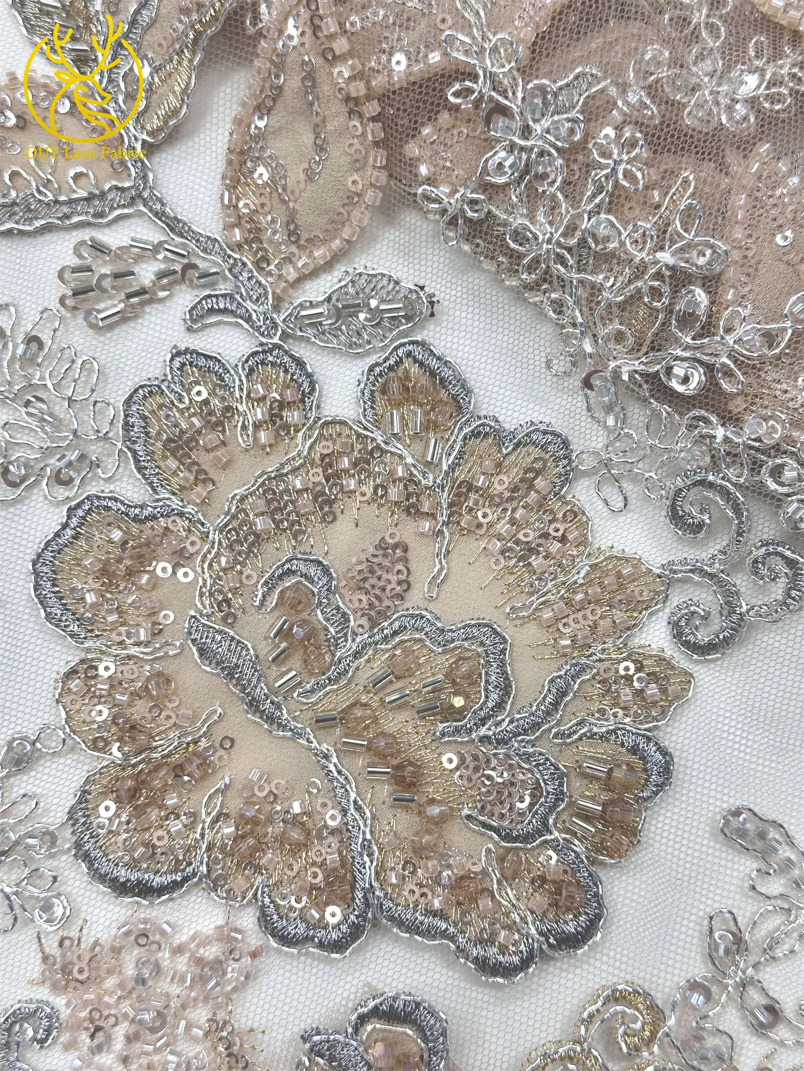 Luxuriöser nigerianischer handgefertigter bestickter Perlen-Spitzenstoff, 5 Yards, französischer Pailletten-Tüll-Spitzenstoff für Partykleider, DIY-Nähen – Detail 16