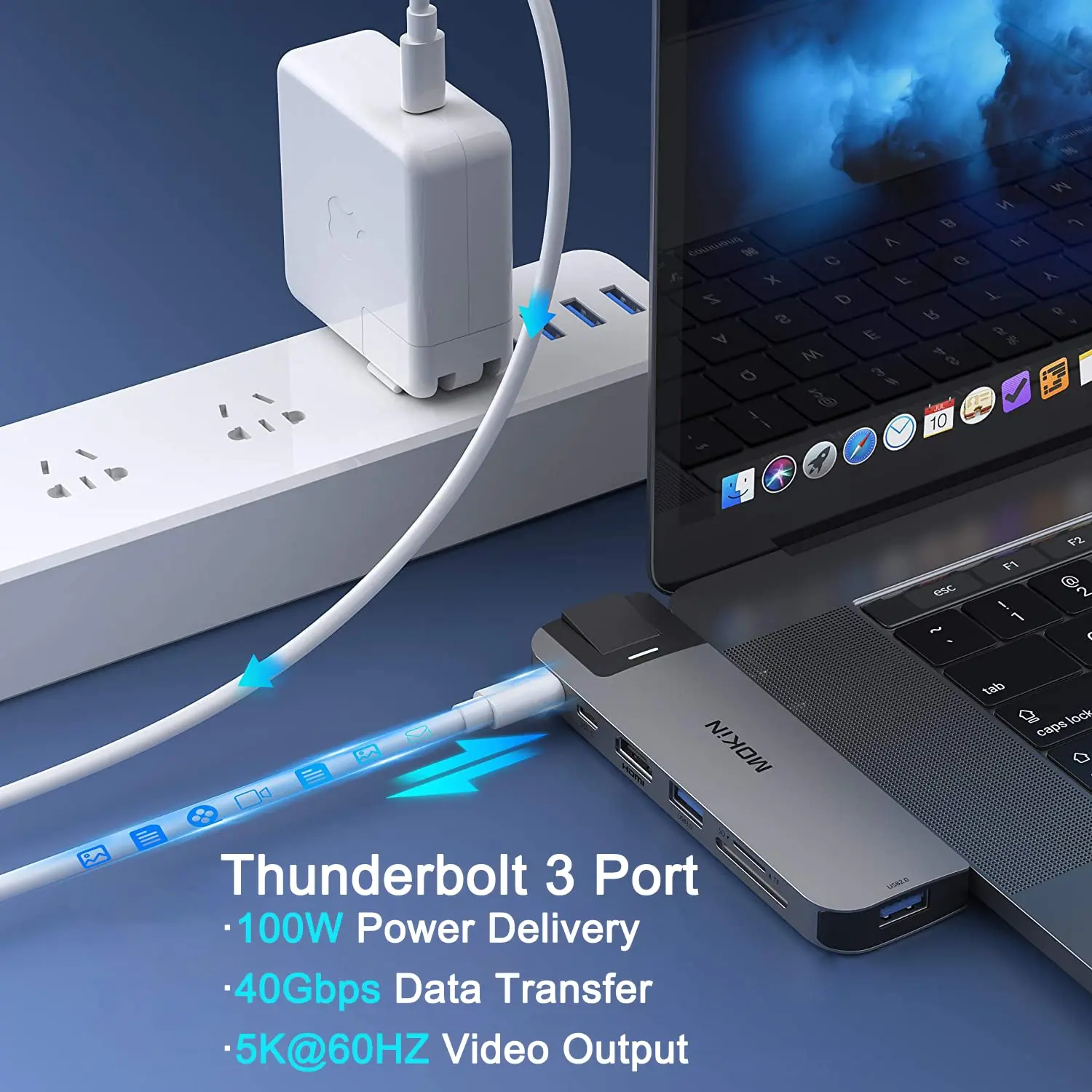 Адаптер MOKiN MacBook Pro, USB C хаб, мульти-порт, адаптер для MacBook Pro/Air с 4K HDMI RJ45 Thunderbolt 3 USB 3,0