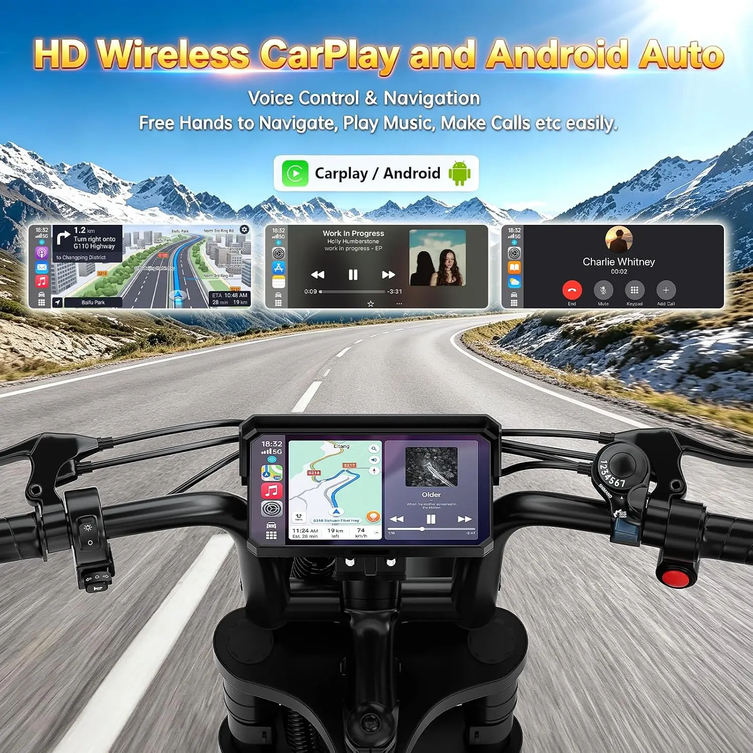 Electric Bicycle with CarPlay&Android Auto, 1080P Dual Dash Cam, Customized