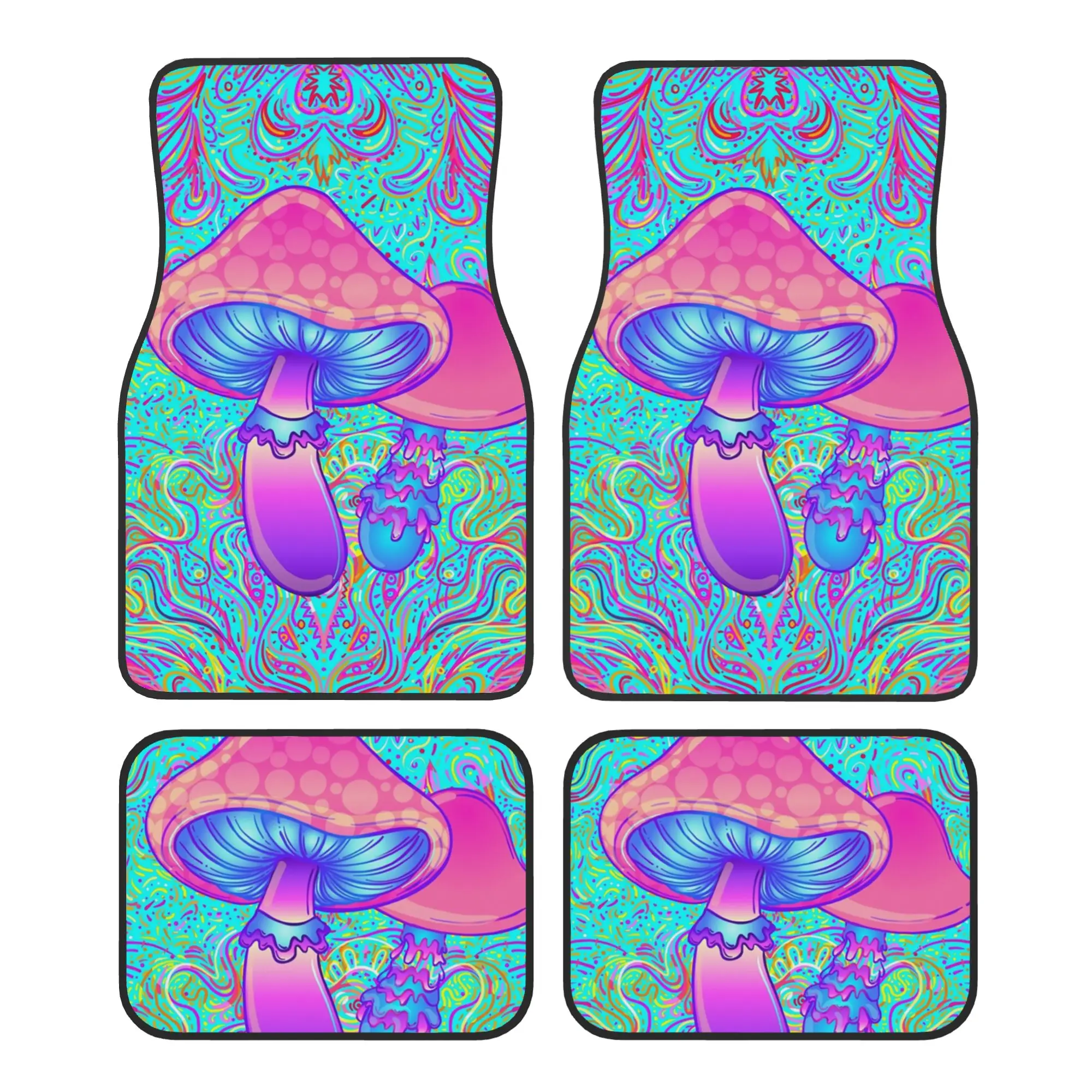 

Magic Mushroom Trippy Psychedelic Neon Pastel Goth Car Floor Mats of 4 Pieces Crystal Velvet Car Front Rear Carpets Foot Mats