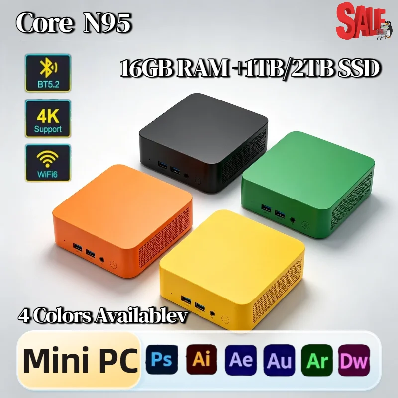 Intel N95 Mini PC 16GB RAM 2TB NVMe SSD Triple 4K Display WiFi6 Efficient Cooling Remote Office Home Work Pro Chip