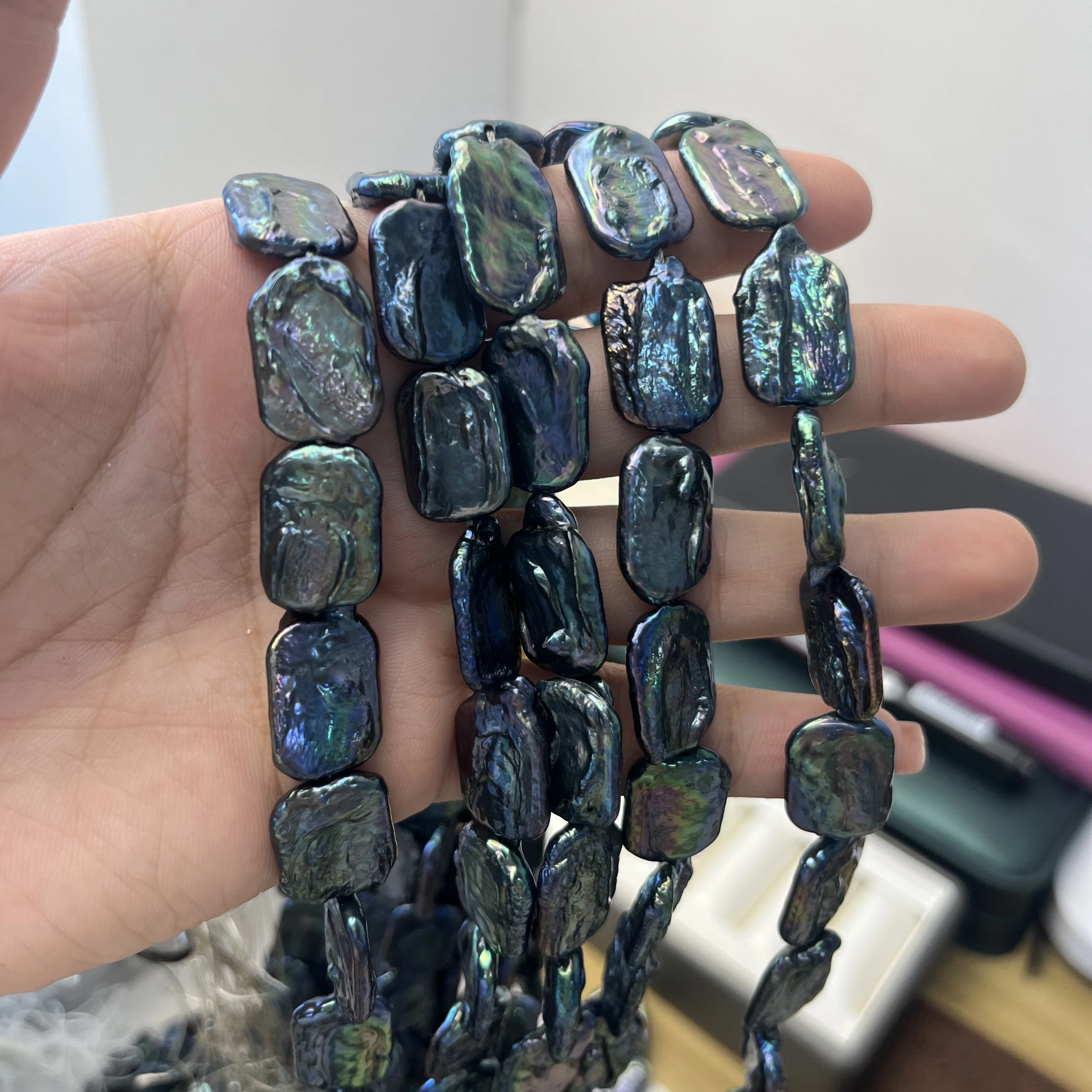 

Natural Freshwater Baroque Blue Purple 12x16mmAAA Square Pearl Bead Jewelry Make DIY Necklace Bracelet Accessories Women Wedding