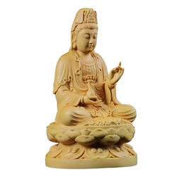 4'' Mini Wood Carving Guanyin Bodhisattva Figurine Buddha Sculpture Lucky Crafts Avalokitesvara Statue for Home Decoration