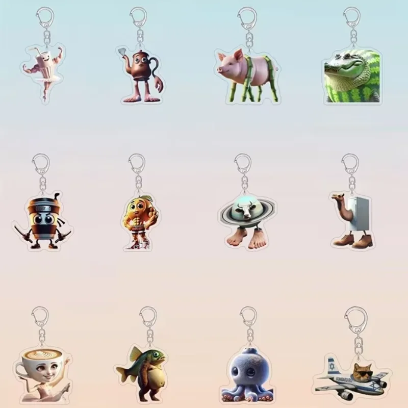 

Acrylic Keychains Funny Italian Brainrot Animals Keyrings Small Funny Ralalero Tralalas Pendants Bag Car Key Decor Gifts