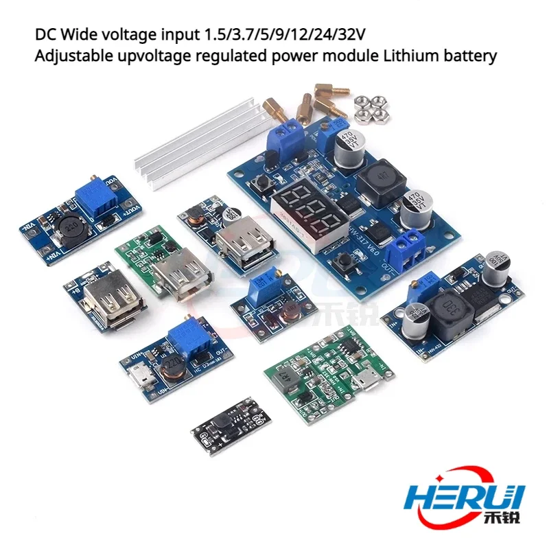 DC Wide voltage input 1.5/3.7/5/9/12/24/32V Adjustable upvoltage regulated power module Lithium battery