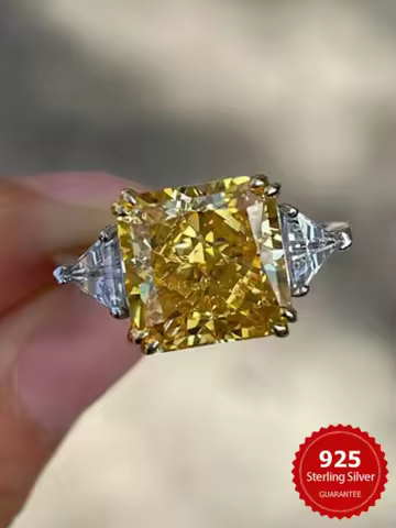 925 Sterling Silver Pink Purple Yellow Sugar Cube Triangle Zirconia Ring For Women Anniversary Luxury High Quality Fine Jewelry