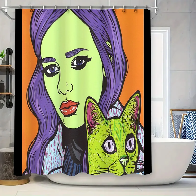 

Anime Shower Curtain Modern Abstract Portrait Art Home Decor Bathroom Fabric Japanese Style Wall Hanging Tapestry