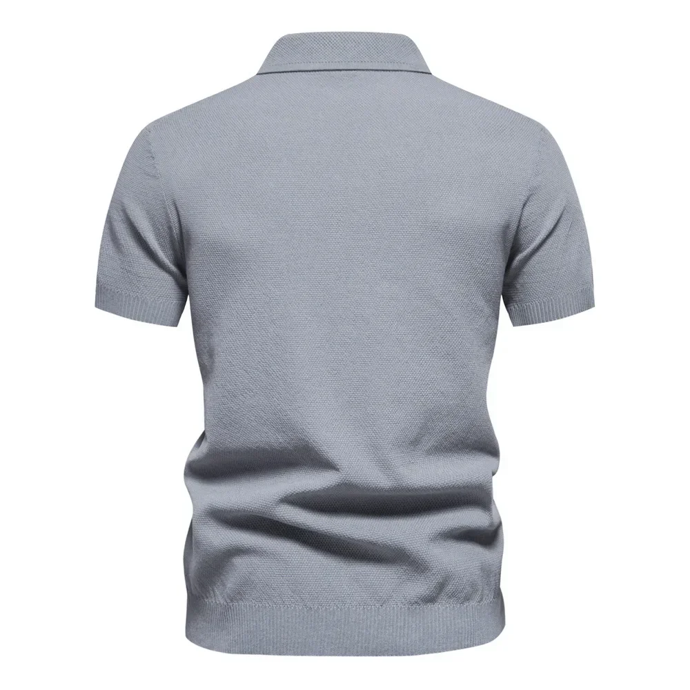 Spring and Summer New Mens Polo Knitted Short sleeved Solid Color Simple Fashion Mens Polo T-shirt Mens