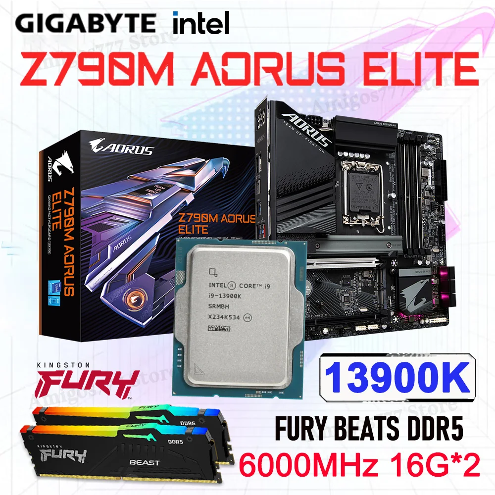 

Gigabyte Z790M Aorus Elite lga1700 Motherboard combo Intel 13th Gen Core i9 13900K LGA1700 Processor Kit Kingston DDR5 Memory