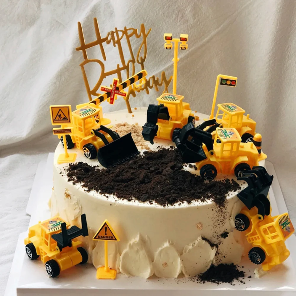 Kuchendeckel, Bagger, Autokran, Geburtstagsparty, Traktor, Bau, Kuchendekoration, Zubehör, Jungen, Geburtstag, Babyparty, Kuchen – Detail 6