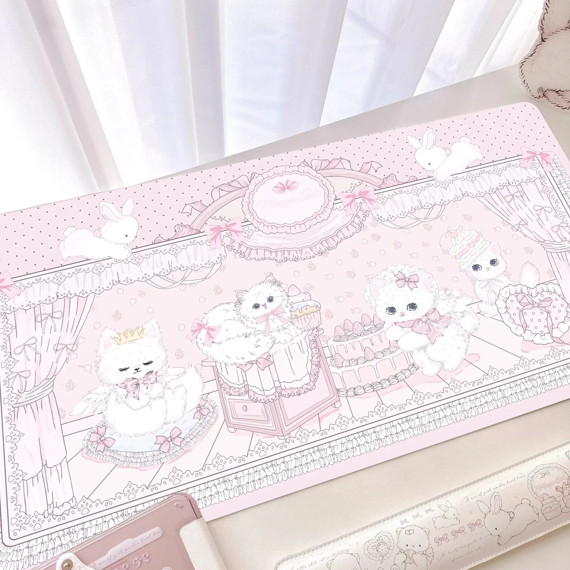 Korean Cartoon Cute Sweet Puppet Cat Picnic Bear Wave Point Leather Mouse Pad E-sports Game Keyboard Office Desktop Decoration