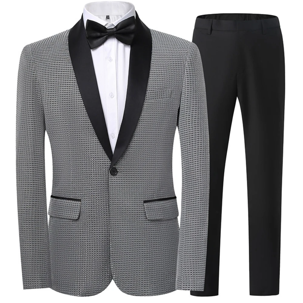 Premium Men's Formal Dinners & Ceremonies Suit, Blazer Pants Bow Tie 3pcs Set, Shiny Stylish Wedding Groom Wear, Dancing Tuxedo
