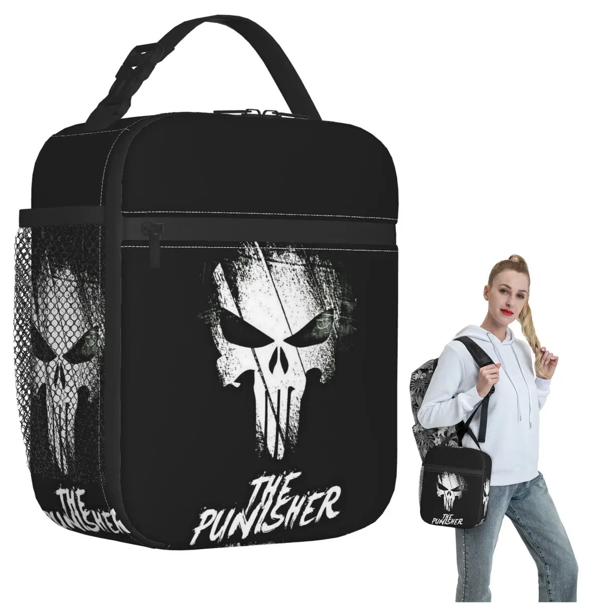 Heavy Metal Skeleton Skull Punishers Insulated Lunch Bag for Women Kids Leakproof Food Boxes Thermal Lunch Box Tote
