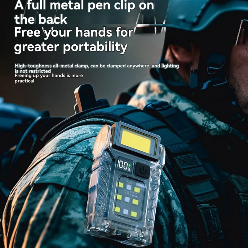 ABVA-USB Rechargeable EDC Flashlight Portable Mini LED Flashlight Battery Display Magnetic Working Light Fishing Torch