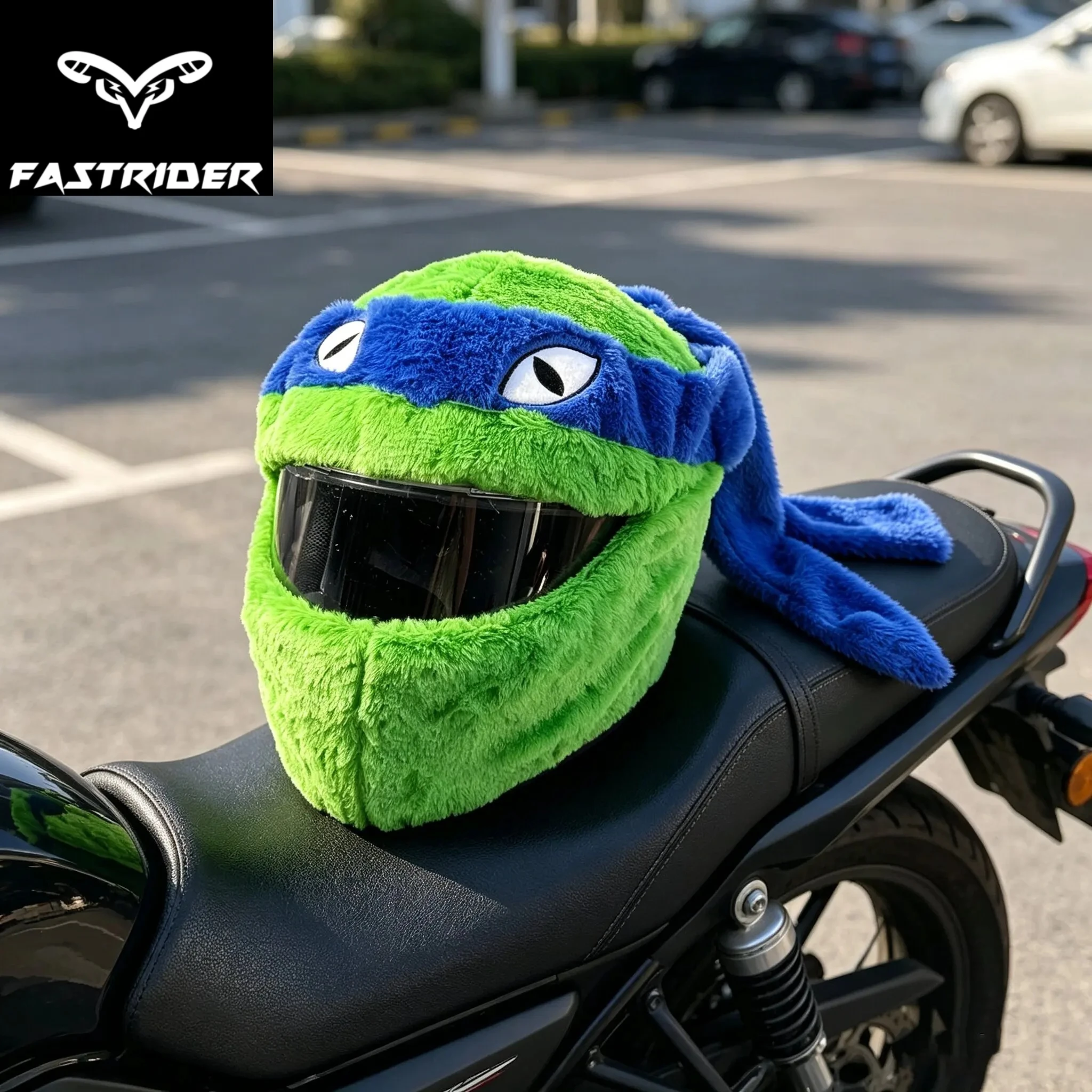 Cartoon-Plüsch-Tier-Motorradhelm-Abdeckung Grün Lustig Kratzfest Funda Casco Weiche Ninja-Stil Schildkröten-Helmhaube – Detail 5