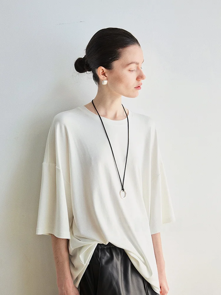 

Женская футболка CHAJICHAN из модала, весна-лето, универсальная, простая, стильная, удобная, дышащая, с круглым вырезом, стандартный крой