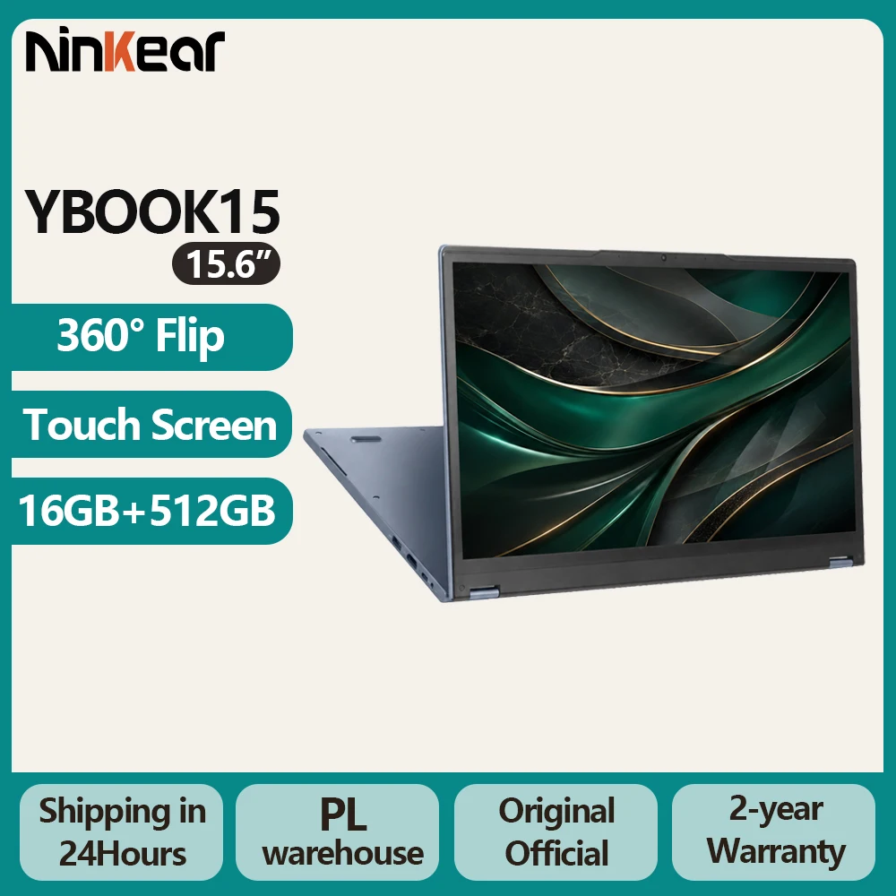 Ordinateur portable 2 en 1 Ninkear YBook15 15,6 pouces, écran tactile 360°, Windows 11, 16 Go de RAM, 512 Go de SSD, ultrabook léger et portable, ordinateur portable pour le travail quotidien, les études et le divertissement, écran FHD IPS
