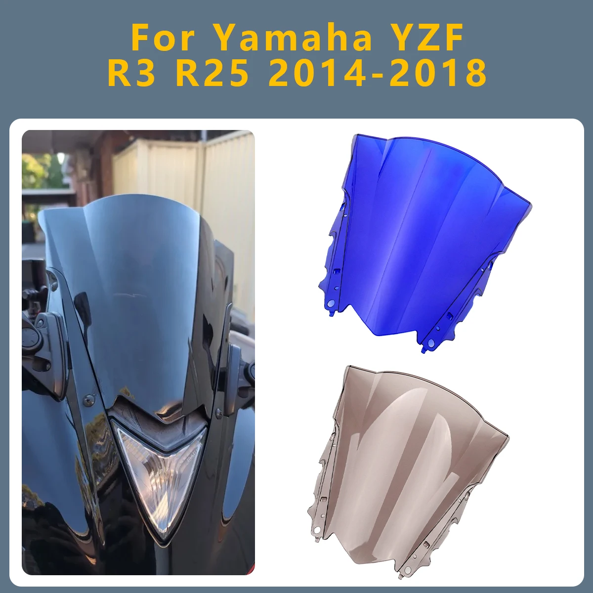 

Motorcycle Windshield Windscreen Double Bubble Deflector Protector WindScreen For Yamaha YZF R3 R25 2014-2018 YZF-R3 YZF-R25