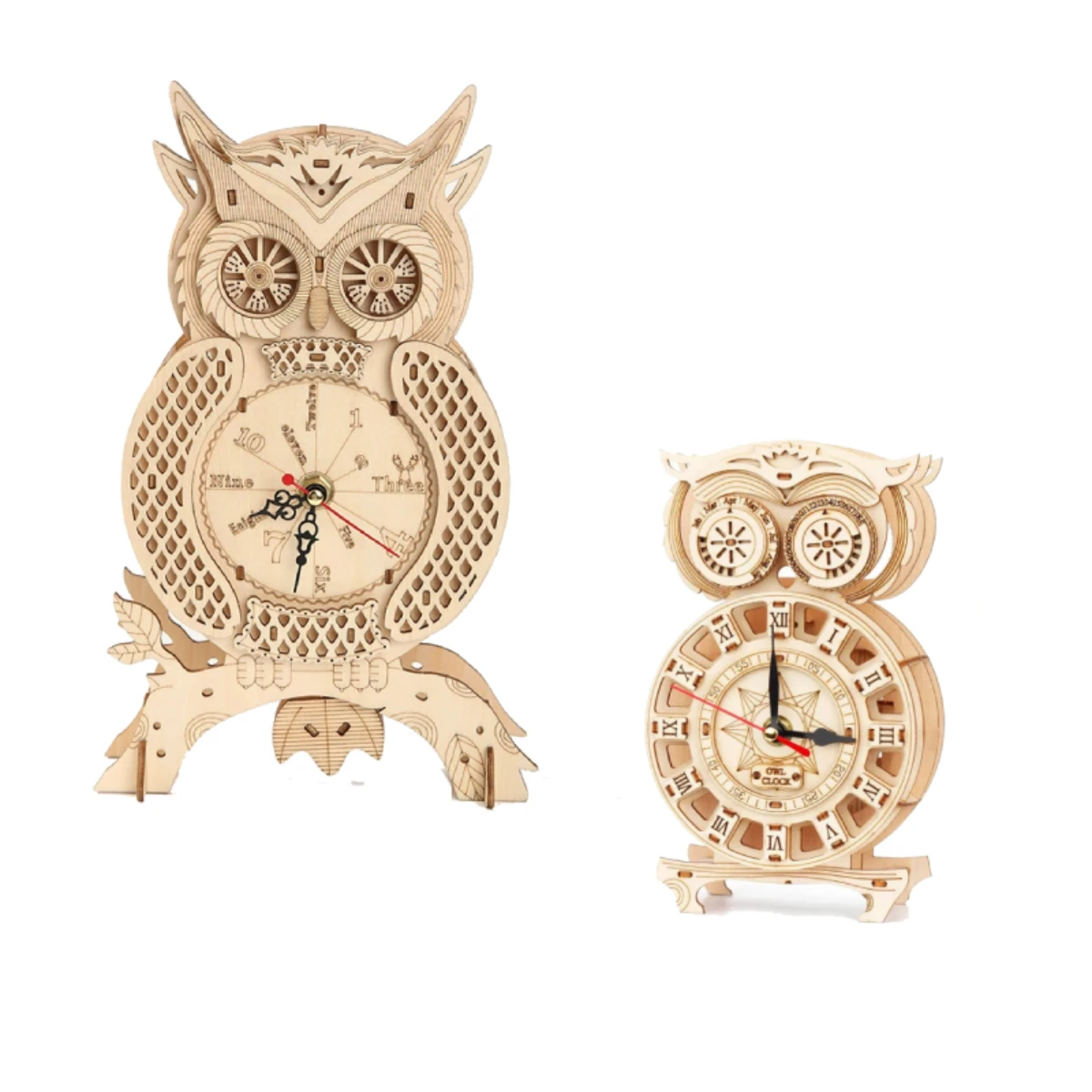 diy-鳥の形の時計-4d-木製パズル-組み立てモデルキット-大人向け-フクロウの形、動物の時計ギフト