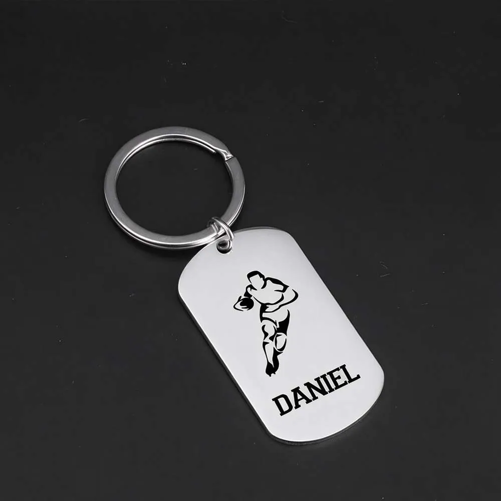 US American Football Engrave Custom Rugby Player Name Keychain Personalized Ball Gift For Women Men Stainless Steel Key Ring
