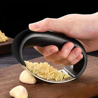 Manual stainless steel garlic press; stainless steel garlic mincer; manual garlic mincer; fruit and vegetable tool.