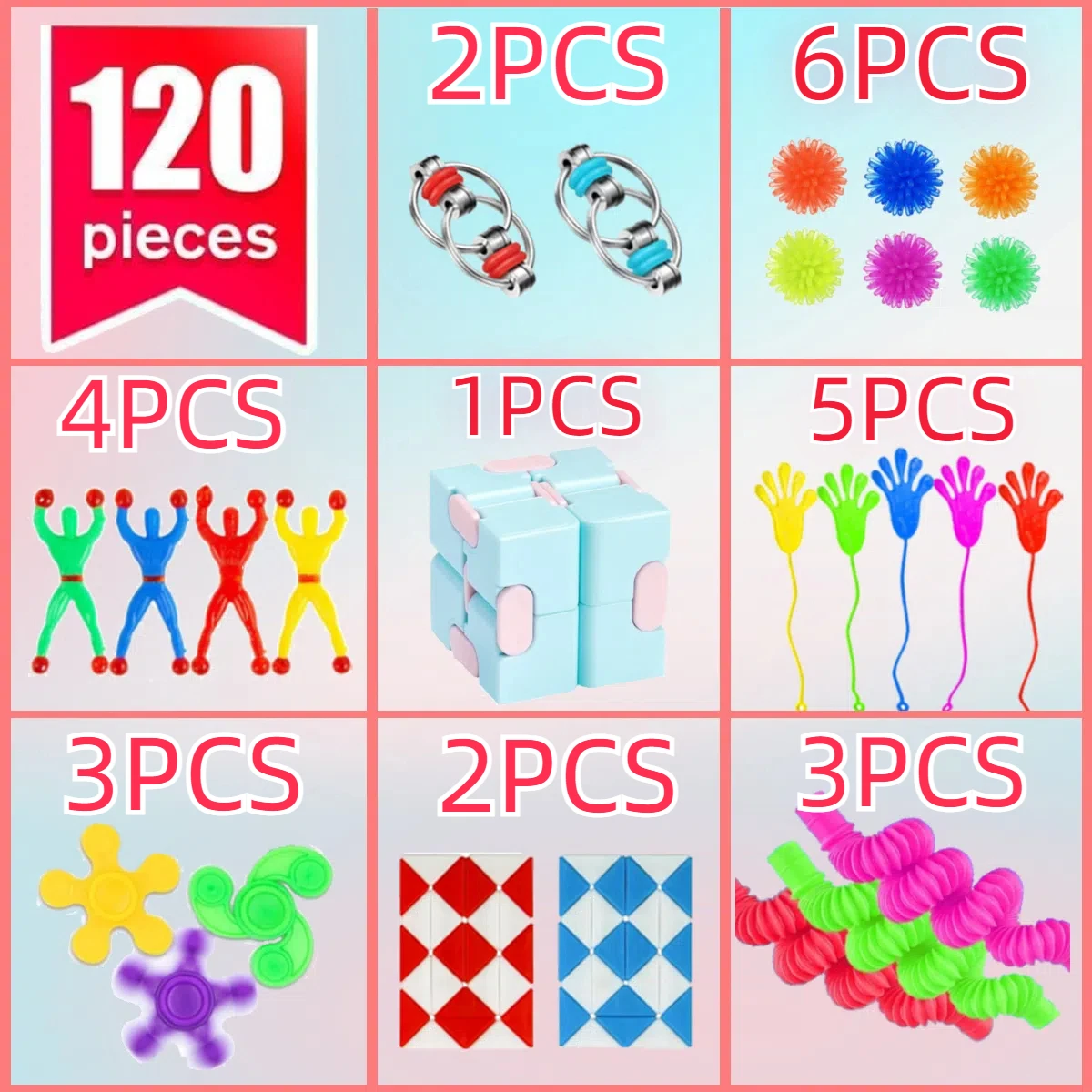 120Pcs Fidget Toys Set Autism ADHD Sensory Toy Bulk Fidgets for Classroom Squishy Toy Party Favors for Adults Kids Boys Girls