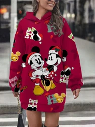 Women's Hoodies Dress Loose Long Sleeves Fashion Autumn and Winter Long Sleeve Hoodies Disney Christmas Mickey Minnie Printed