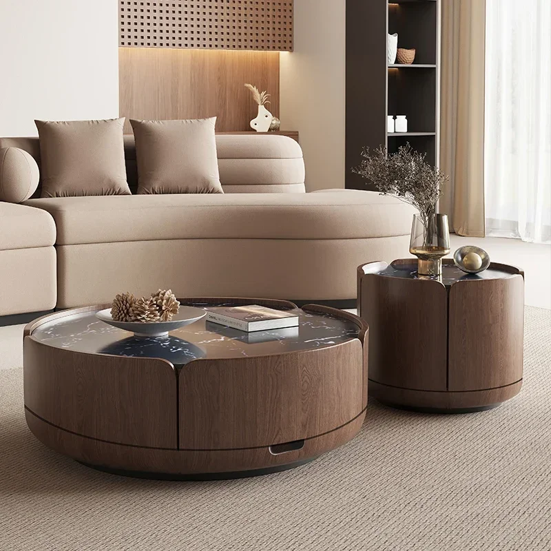 

Italian-style petal coffee table simple small apartment living room high-end rock slab walnut round