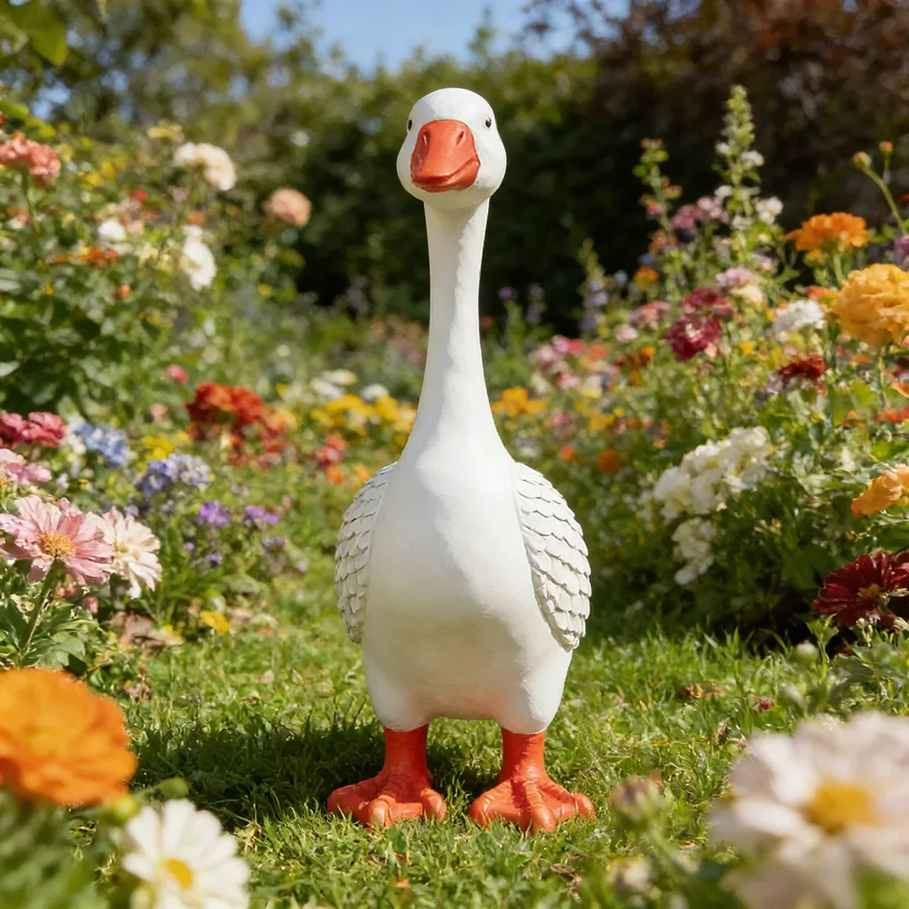 White Goose Resin Statue Duck Sculpture Outdoor Yard Art Decor for Patio Lawn Garden Decoration