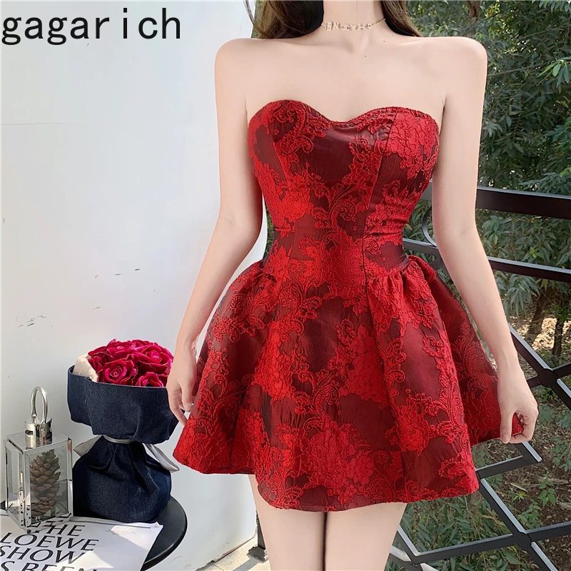 Gagarich French Red Strapless Sexy Birthday Dress Fluffy Short Summer Women Sweet Slimming Sleeveless Lady Party Vestidos