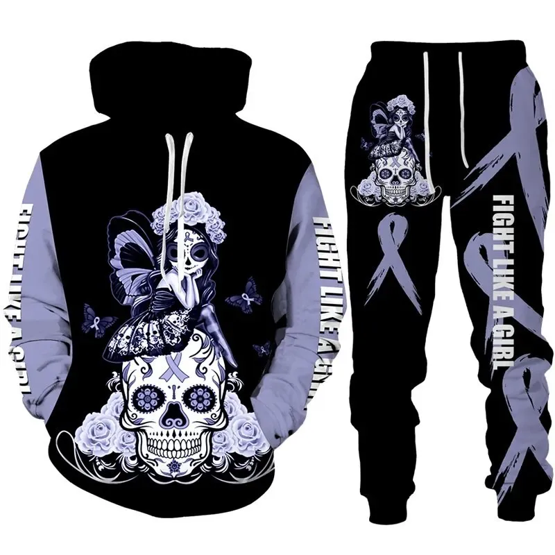 Autunno Skull Rose 3D stampato felpa con cappuccio tuta da uomo felpe pantaloni sportivi moda Casual due pezzi tuta Set abbigliamento da uomo