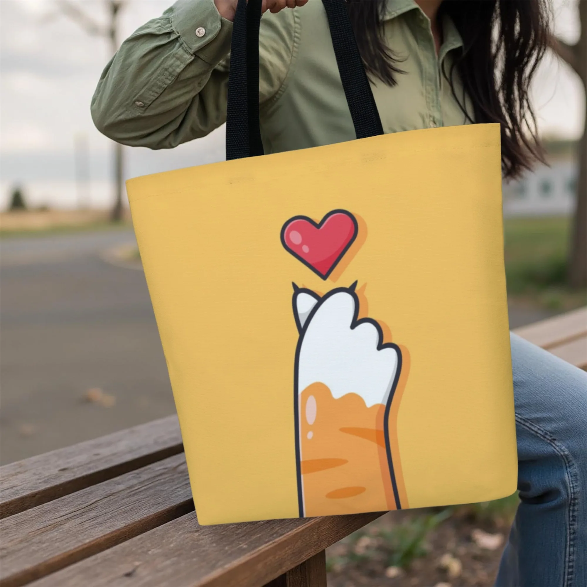 جديد Kawaii القط باو حمل حقيبة القط اليد مع القلب طباعة حقيبة كتف المرأة حقيبة تسوق أنيقة مثالية لمحبي الاتجاه لطيف #2