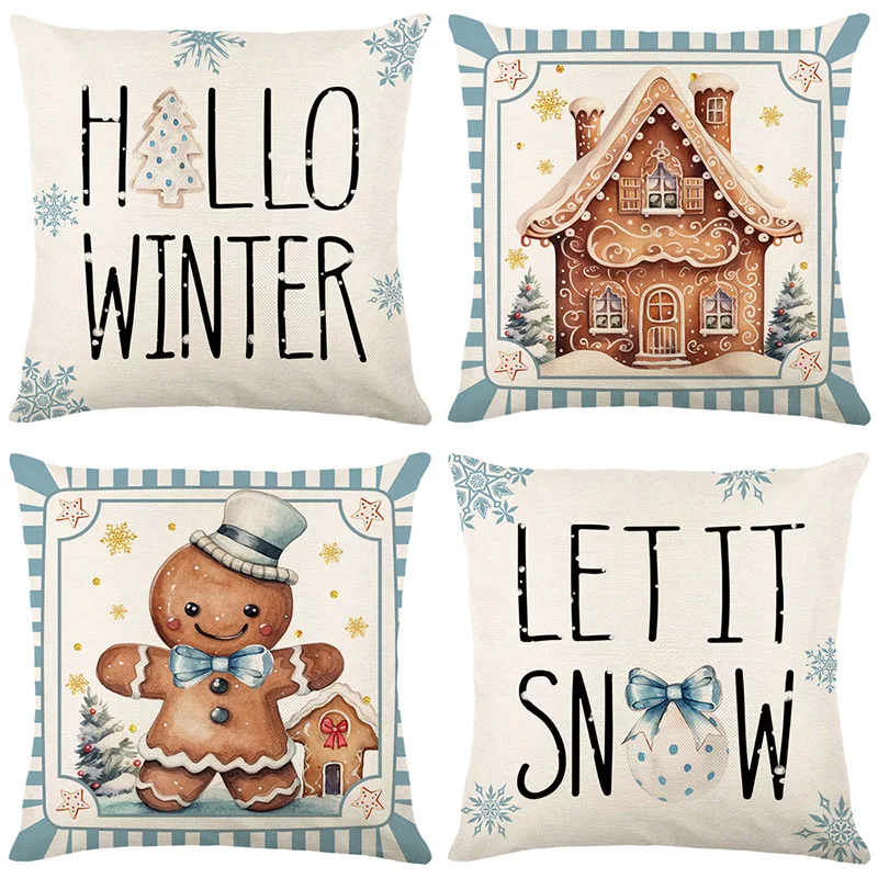 

45x45cm Set of 4,Christmas Car Pillow Cases Cotton Linen Sofa Printed Cushion Cover Home Decorative Pillow Cover Home Ornament