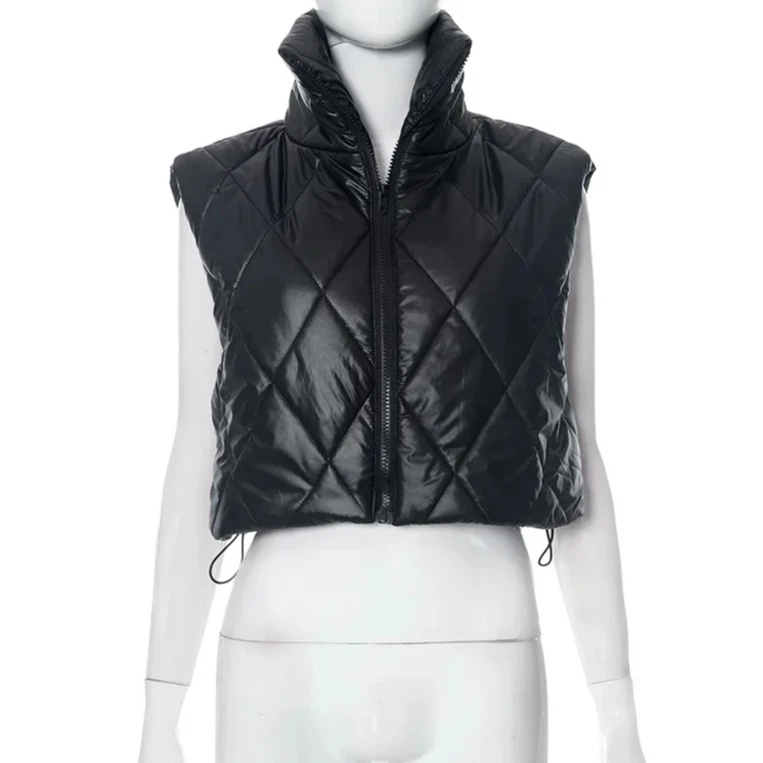 Cardigan da donna autunno/inverno tinta unita colletto alla coreana scozzese con cerniera cardigan con coulisse pancia scoperta gilet imbottito in cotone