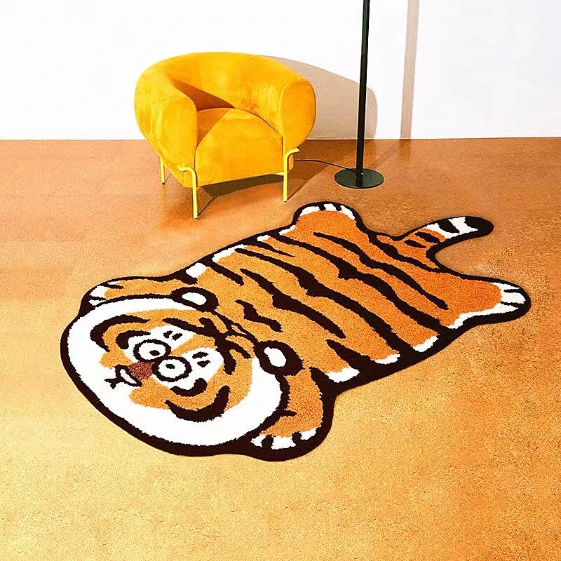 Imitation Cashmere Cute Fat Tiger Floor Mat Large Area Rugs Home Décor Indoor Entrance Door Mat Cartoon Special-Shaped Carpet