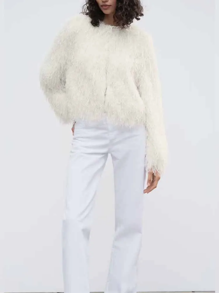 

Осенние новые поступления в европейском и американском стиле, модное женское пальто с круглым вырезом и кнопками с металлической нитью и длинными рукавами