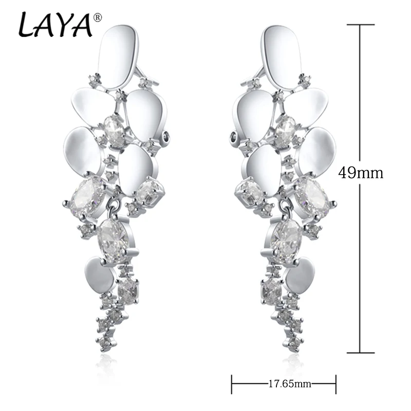 2025 LAYA 스털링 925 실버 빛나는 화이트 지르콘 오메가 클립 롱 드롭 귀걸이 여성용 파티 오리지널 럭셔리 주얼리