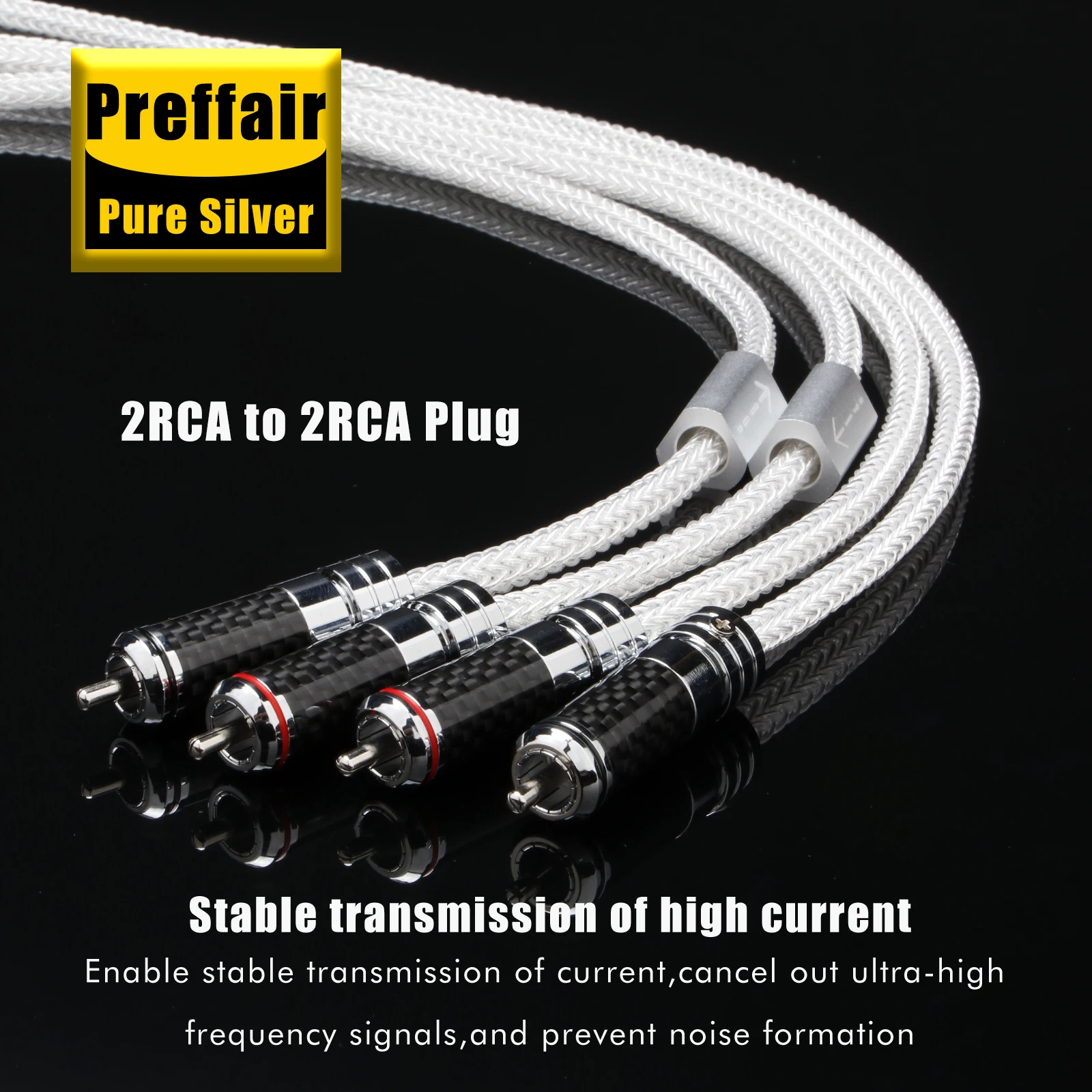 

16Core Pure Silver RCA Audio Cable High Purity Soild Silver 2RCA Cable with Rhodium Plated Carbon Fiber Male to Male Plug