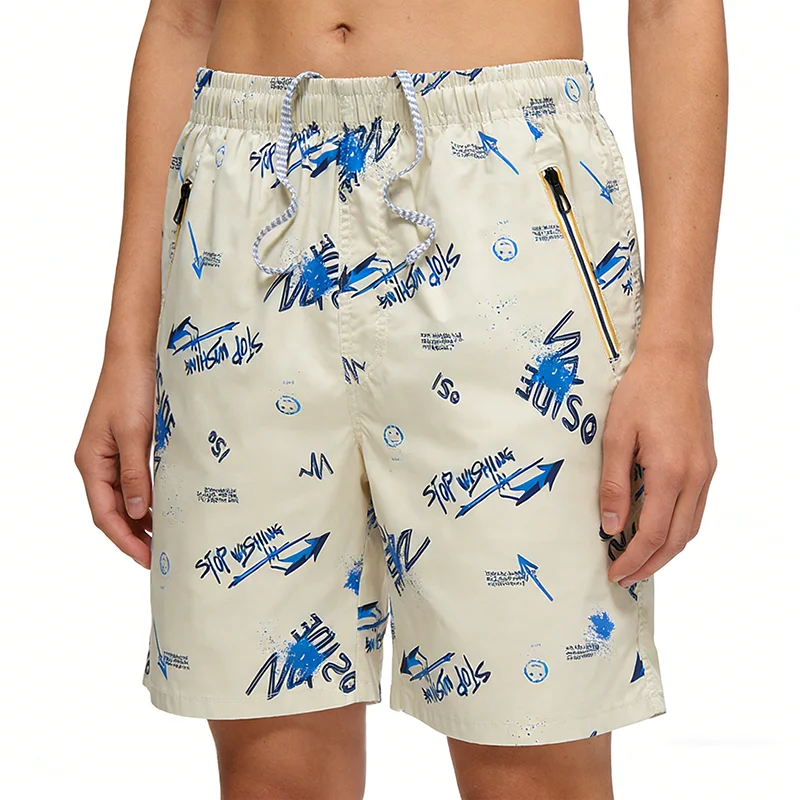 

New Fashion Trend Men's 100% Pure Cotton Graffiti Print Casual Shorts With Zipper Pockets Breathable Shorts Loose Fifth Pants